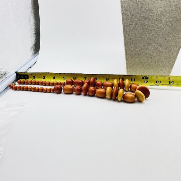 Brown Shades Wood Bead Necklace Gold Tone Ethnic Native Tribal Classic Boho - Picture 5 of 6